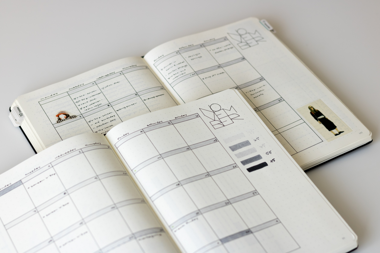 Having a practice bullet journal allows you to try things about before committing, like in this monthly calendar layout.