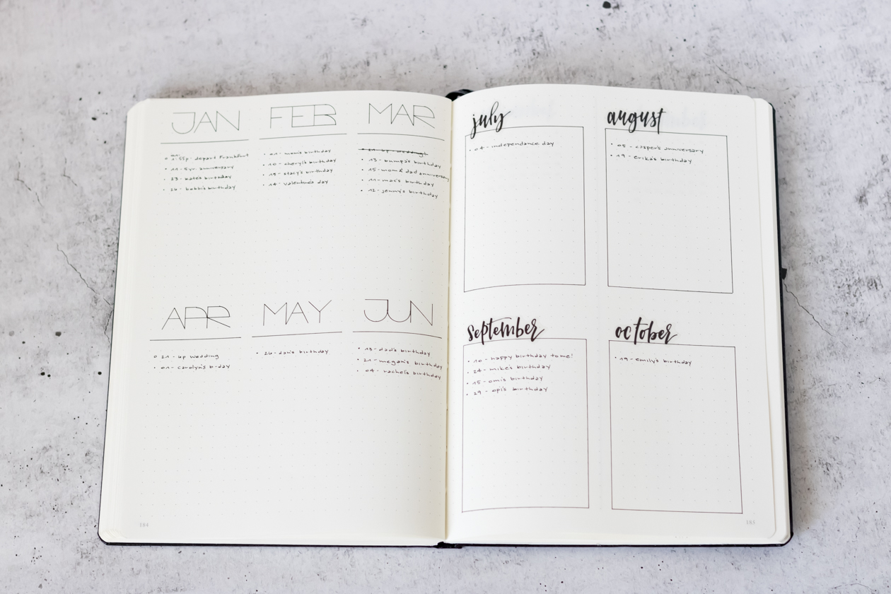 Bullet Journal - Future Log Layout Ideas for 2018