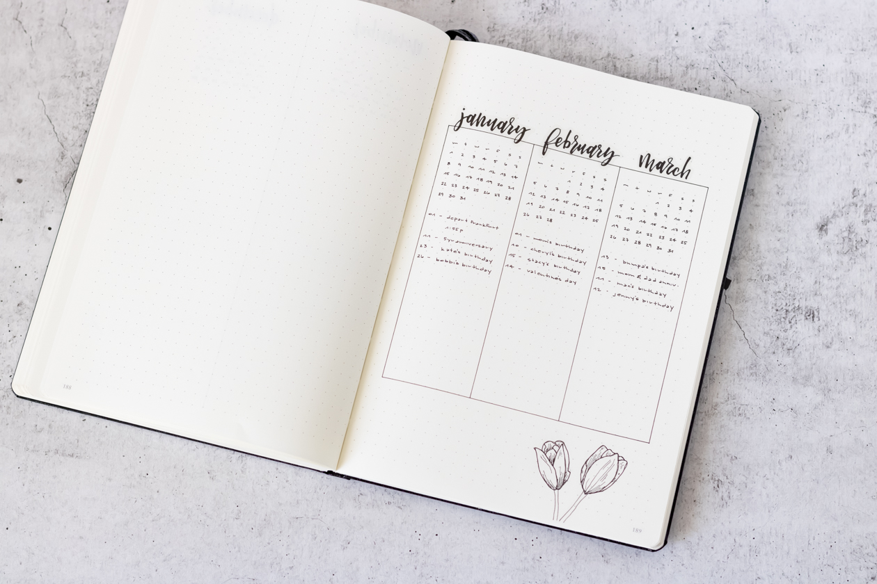 Bullet Journal - Future Log Layout Ideas for 2018