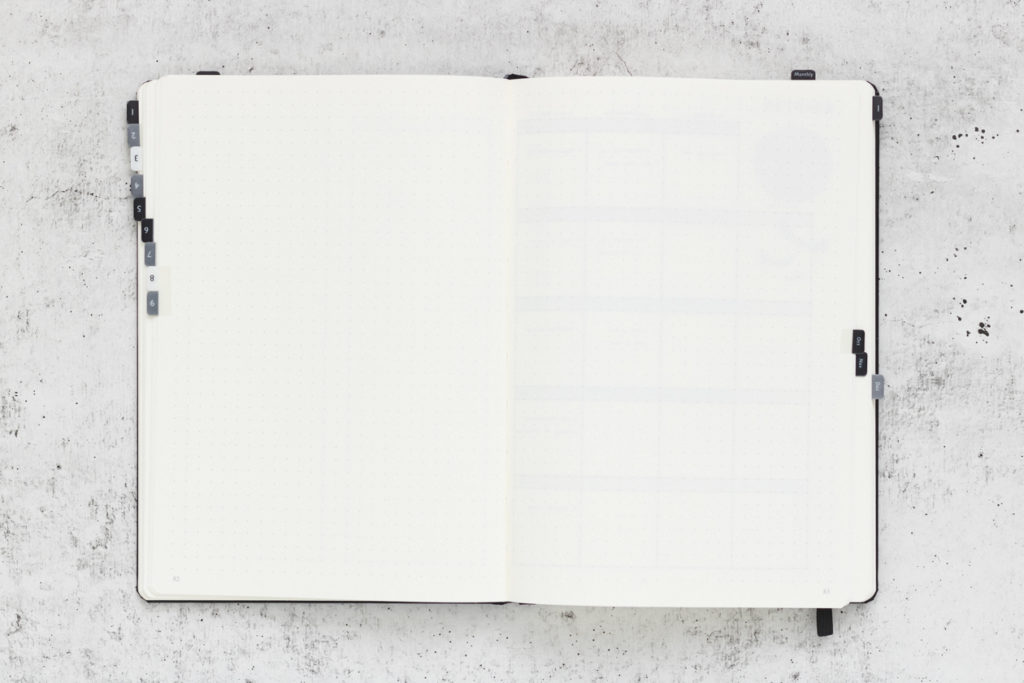 2019 Bullet Journal spread showing blank pages due to months skipped